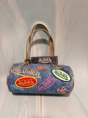 Von Dutch BARREL BAG - LONG BARREL LIGHT DENIM - NWT